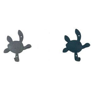 Set of 2 Decorative Cast Iron Sea Turtle Wall Hook Set – Coastal Blue and Gray